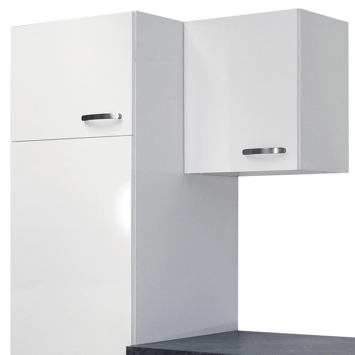 KÜCHENLEERBLOCK 270 cm   in Weiß, Weiß Hochglanz  - Schieferfarben/Edelstahlfarben, MODERN, Holzwerkstoff/Metall (270cm) - FlexWell
