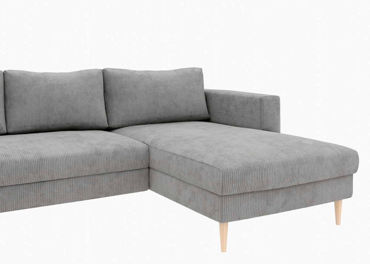 WOHNLANDSCHAFT Grau Cord  - Buchefarben/Grau, MODERN, Holz/Textil (161/306/161cm) - Trendmanufaktur