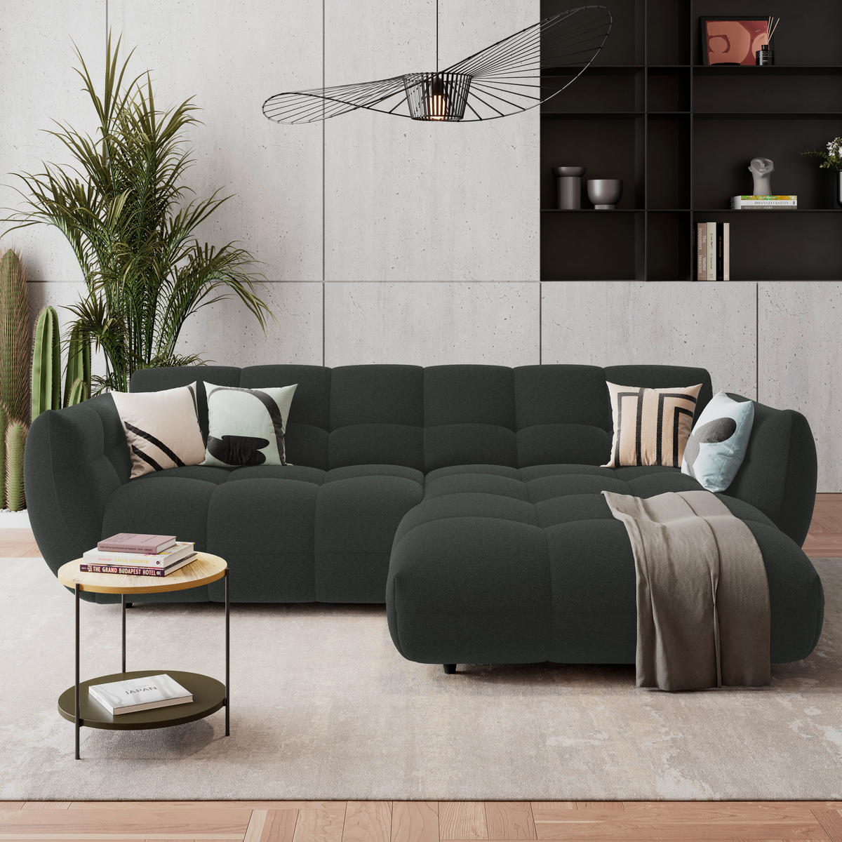 ECKSOFA Dunkelgrün Chenille  - Dunkelgrün/Schwarz, Trend, Kunststoff/Textil (280/178cm) - MID.YOU