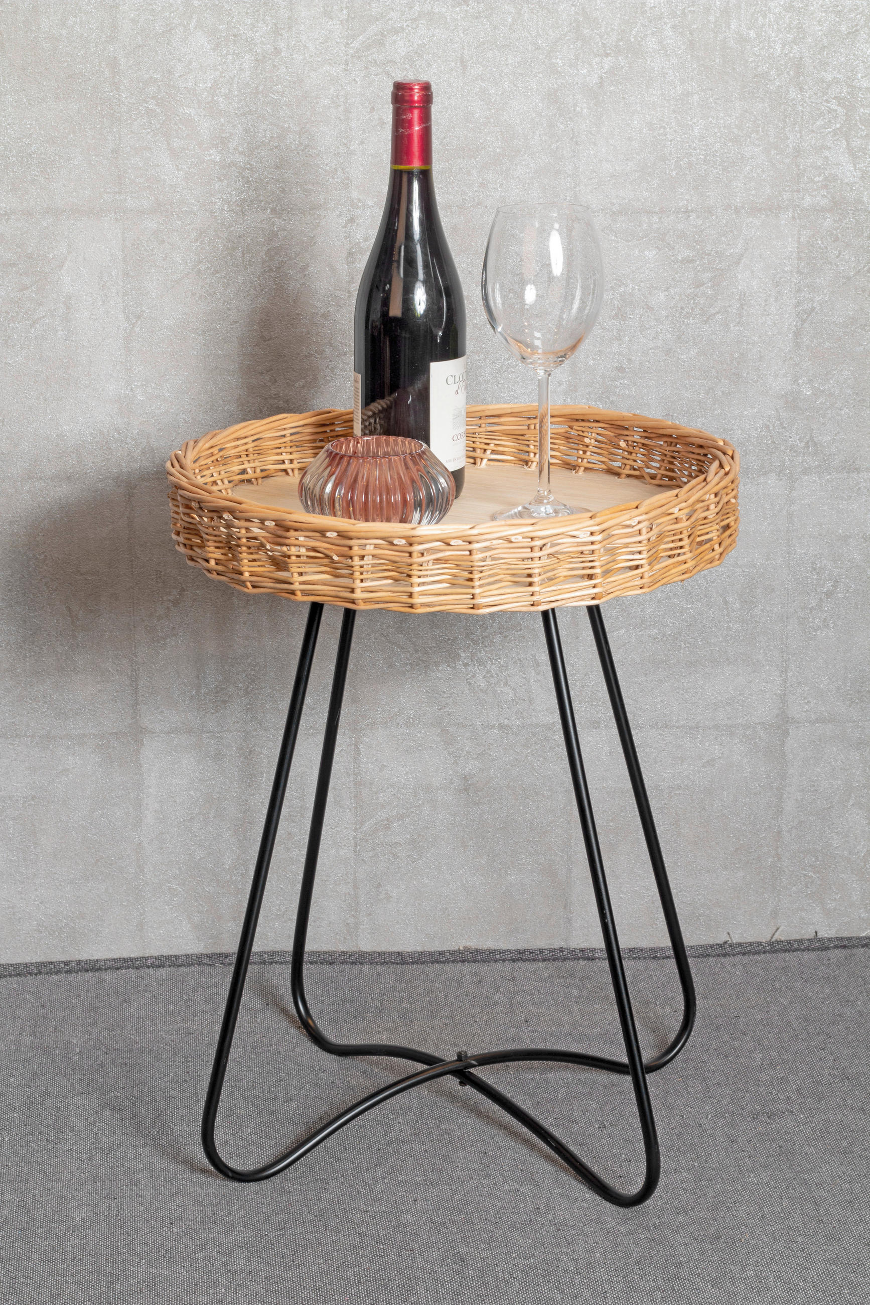 BEISTELLTISCH 43/43/52 cm Weide Naturfarben, Schwarz rund  - Schwarz/Naturfarben, Basics, Holz/Holzwerkstoff (43/43/52cm)