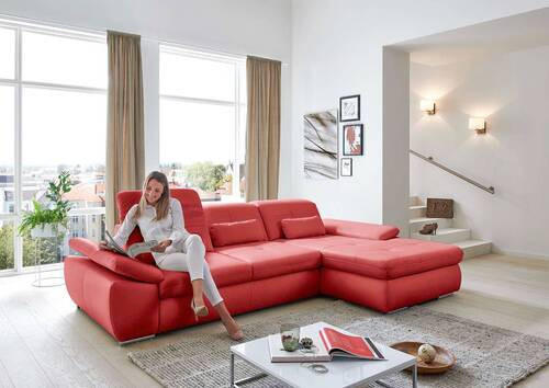ECKSOFA in Echtleder Rot 195/321 cm - Edelstahlfarben/Rot, Design, Leder/Metall (195/321cm) - Beldomo Speed