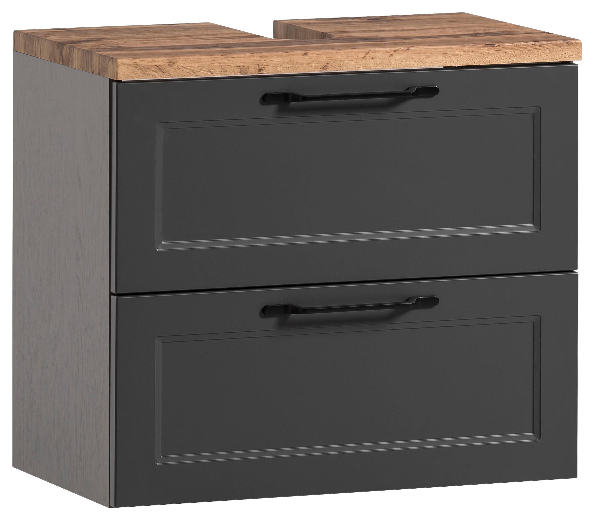 Xora Waschbeckenunterschrank Enna Graphit, Grau, Eiche Wotan 60x55x35 cm