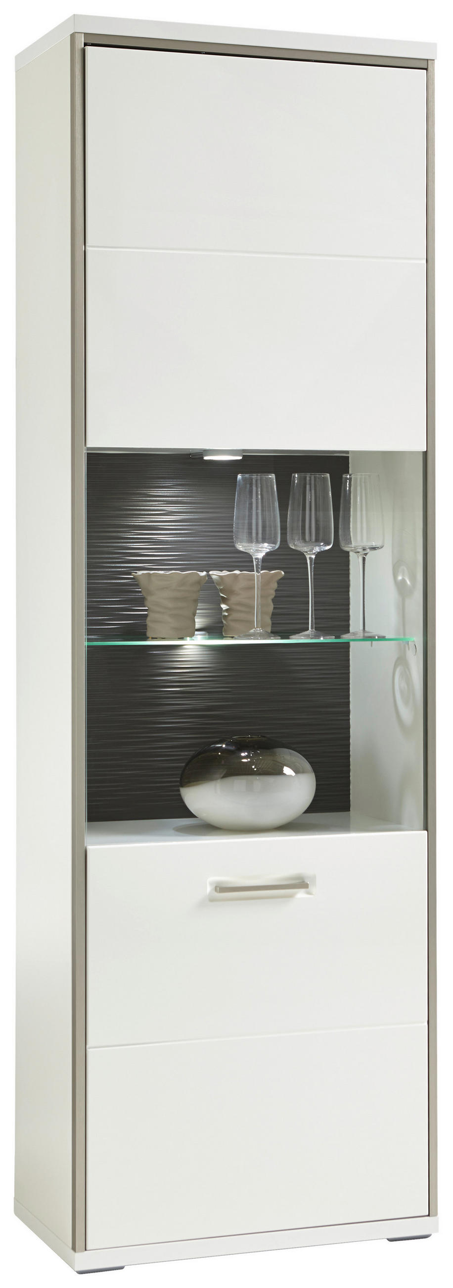 VITRÍNA, šedá, barvy stříbra, bílá, vysoce lesklá bílá, 64/201/38 cm - bílá/šedá, Design, kov/kompozitní dřevo (64/201/38cm) - Livetastic