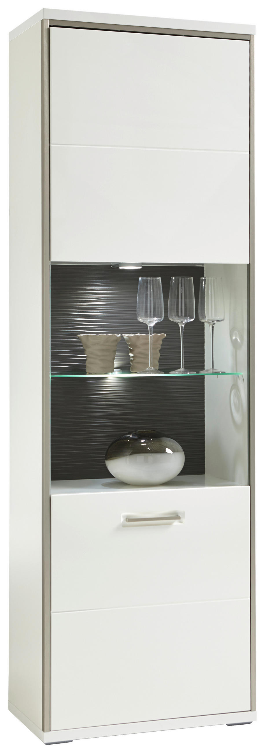 VITRINE in Grau, Silberfarben, Weiss, Weiss Hochglanz  - Weiss Hochglanz/Weiss, Design, Glas/Holzwerkstoff (64/201/38cm) - Livetastic