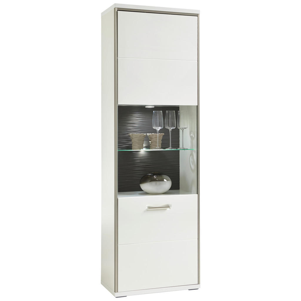 Thumbnail - Livetastic Vitrine Accra, Grau, Silber, Weiß, Weiß Hochglanz, Metall, 3 Fächer, 64x201x38 cm, Made in EU, Wohnzimmer, Wo...