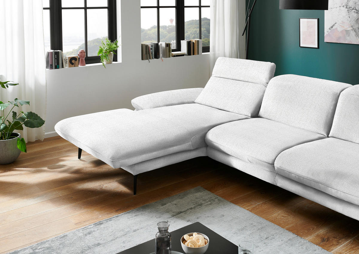 ECKSOFA in Chenille Weiss  - Weiss/Schwarz, Design, Textil/Metall (188/319cm) - Beldomo System