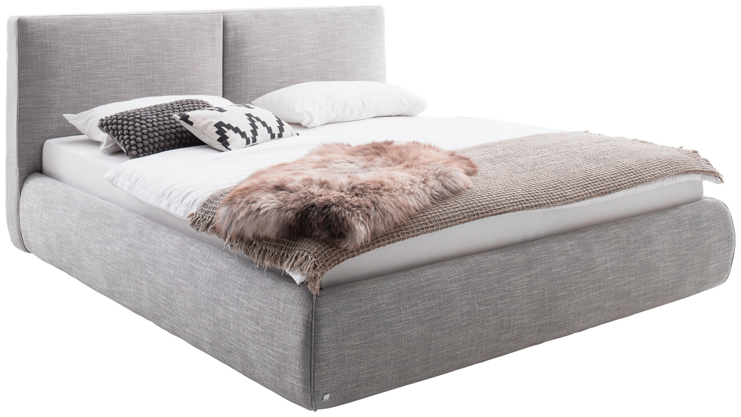 POLSTERBETT ATESIO Lattenrost, Bettkasten 180/200 cm  in Hellgrau  - Hellgrau/Naturfarben, MODERN, Holz/Textil (180/200cm) - Livetastic