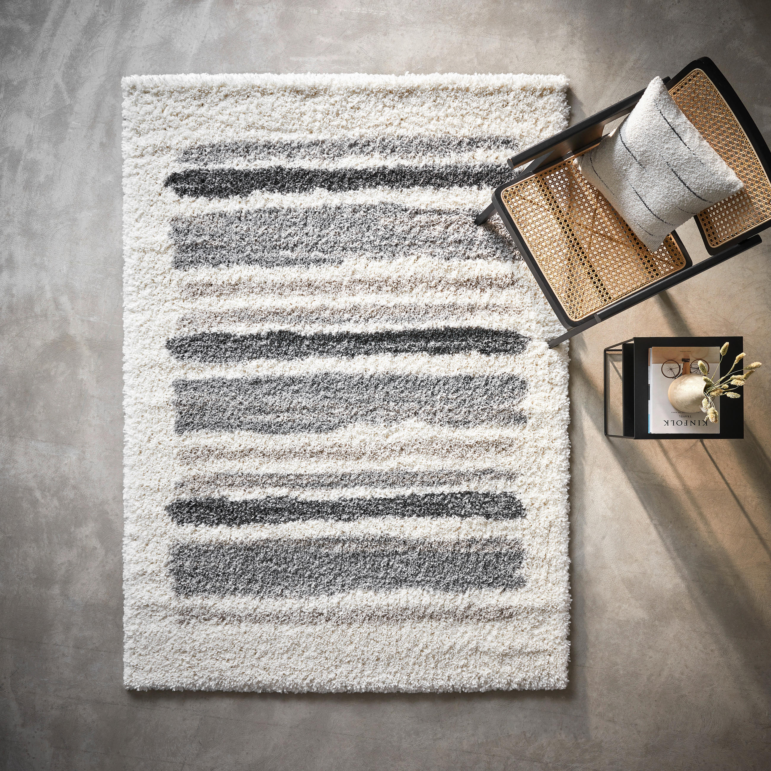 Thumbnail - Novel Hochflorteppich, Creme, Textil, Streifen, rechteckig, 160x230 cm, Oeko-Tex® Standard 100, für Fußbodenheizung geei...