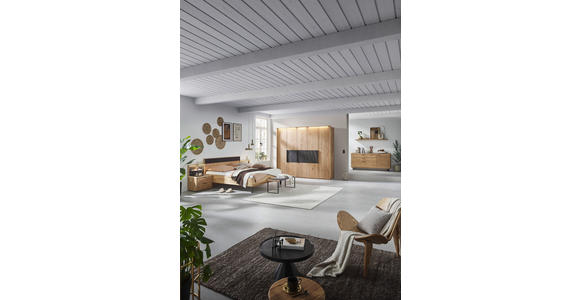 BETT 180/200 cm in Schwarz, Wildeiche - Wildeiche/Schwarz, Design, Holz/Textil (180/200cm) - Valnatura