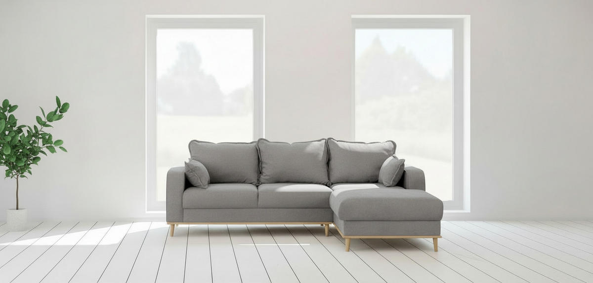 ECKSOFA Beata in Mikrofaser Grau  230/150 cm  - Wengefarben/Grau, Design, Holz/Textil (230/150cm) - Livetastic