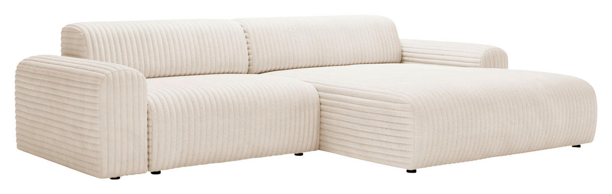 ECKSOFA in Cord Creme  - Creme/Schwarz, Design, Kunststoff/Textil (292/178cm) - Livetastic