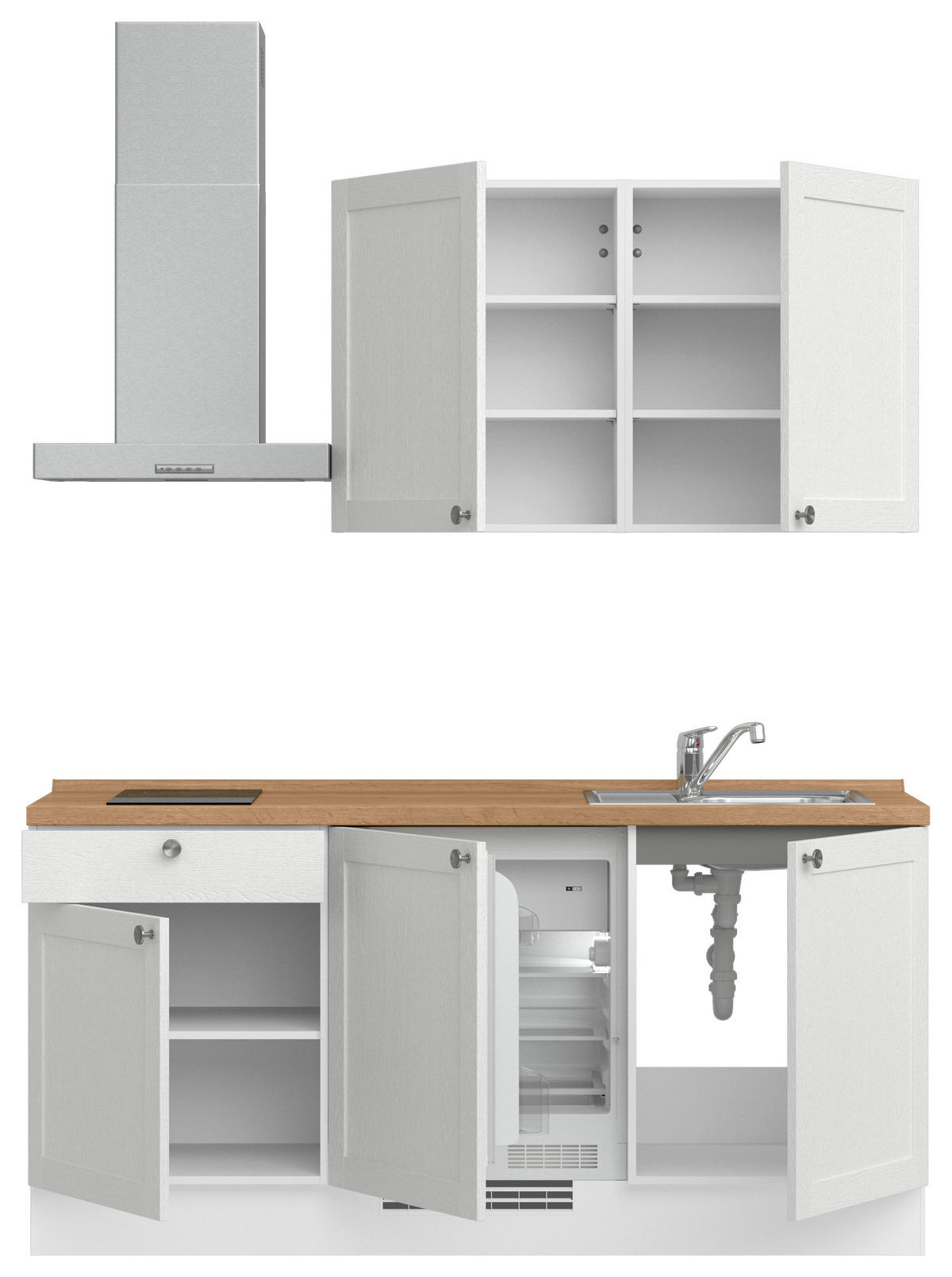 KÜCHENBLOCK Frame 180 cm  in Weiß, Eichefarben  - Edelstahlfarben/Eichefarben, MODERN, Holzwerkstoff/Metall (180cm) - Nobilia