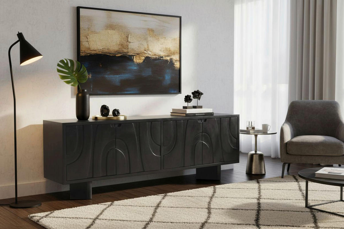 LOWBOARD  180/61/43 cm   - Schwarz, Design, Holz (180/61/43cm) - MID.YOU