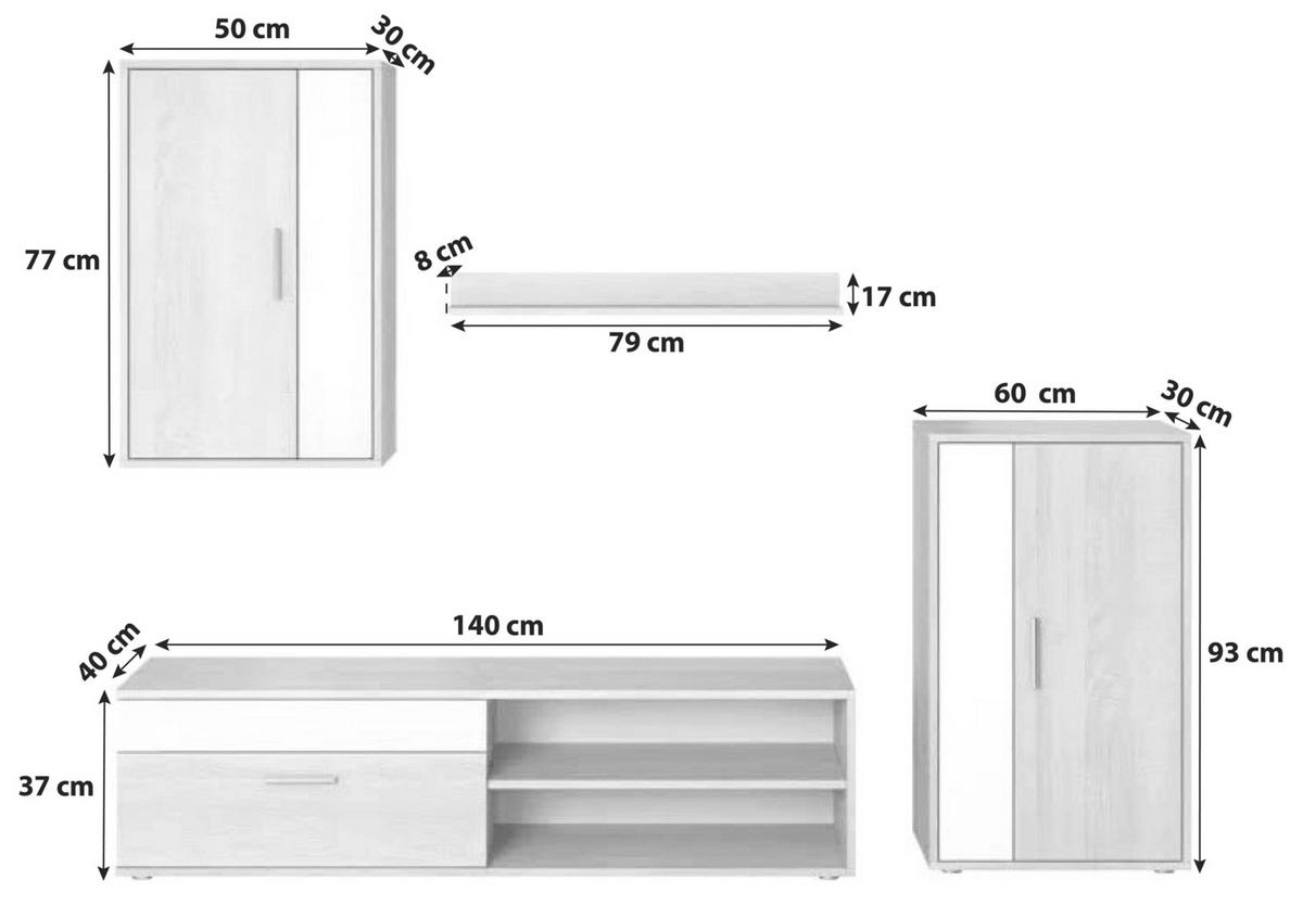 DNEVNI REGAL,  bela, hrast sonoma  - črna/siva, Basics, umetna masa/leseni material (190/150/40cm) - Boxxx