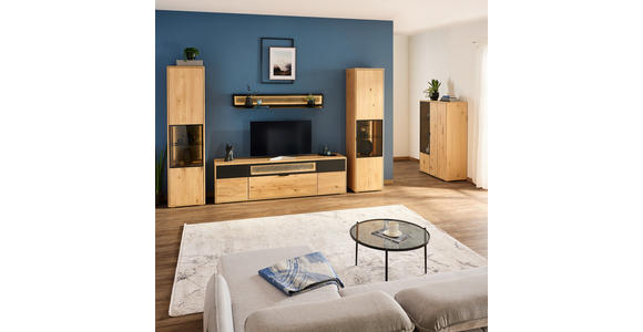 WOHNWAND  in Eiche Bianco, Schwarz  320/197,6/42 cm  - Eiche Bianco/Schwarz, Natur, Glas/Holz (320/197,6/42cm) - Linea Natura