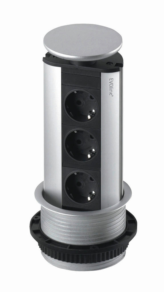 Einbausteckdose Evoline Port Edelstahl Silberfarben 3-Fach