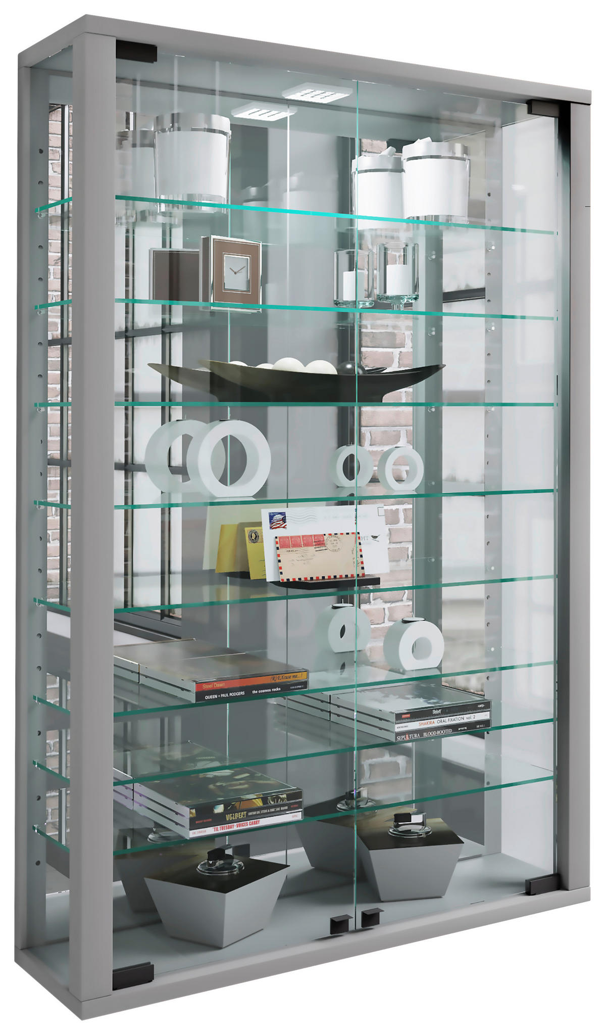 HÄNGEVITRINE in Silberfarben  - Silberfarben/Schwarz, Modern, Glas/Holzwerkstoff (59/91,3/18cm) - MID.YOU
