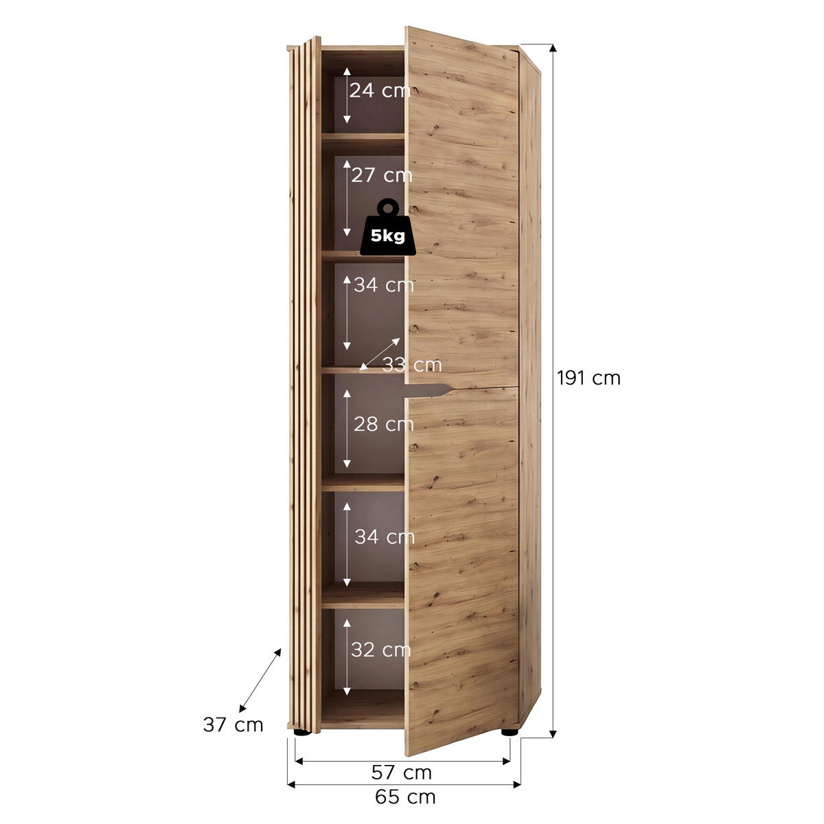 GARDEROBENSCHRANK  in 65/191/37 cm  - Schwarz/Eiche Artisan, Design, Holzwerkstoff/Kunststoff (65/191/37cm) - MID.YOU