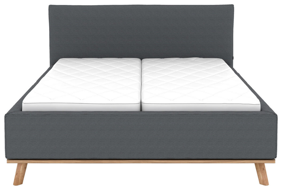 POLSTERBETT Matratze, Lattenrost, Bettkasten 180/200 cm  in Grau  - Eichefarben/Weiß, Design, Holz/Textil (180/200cm) - Musterring