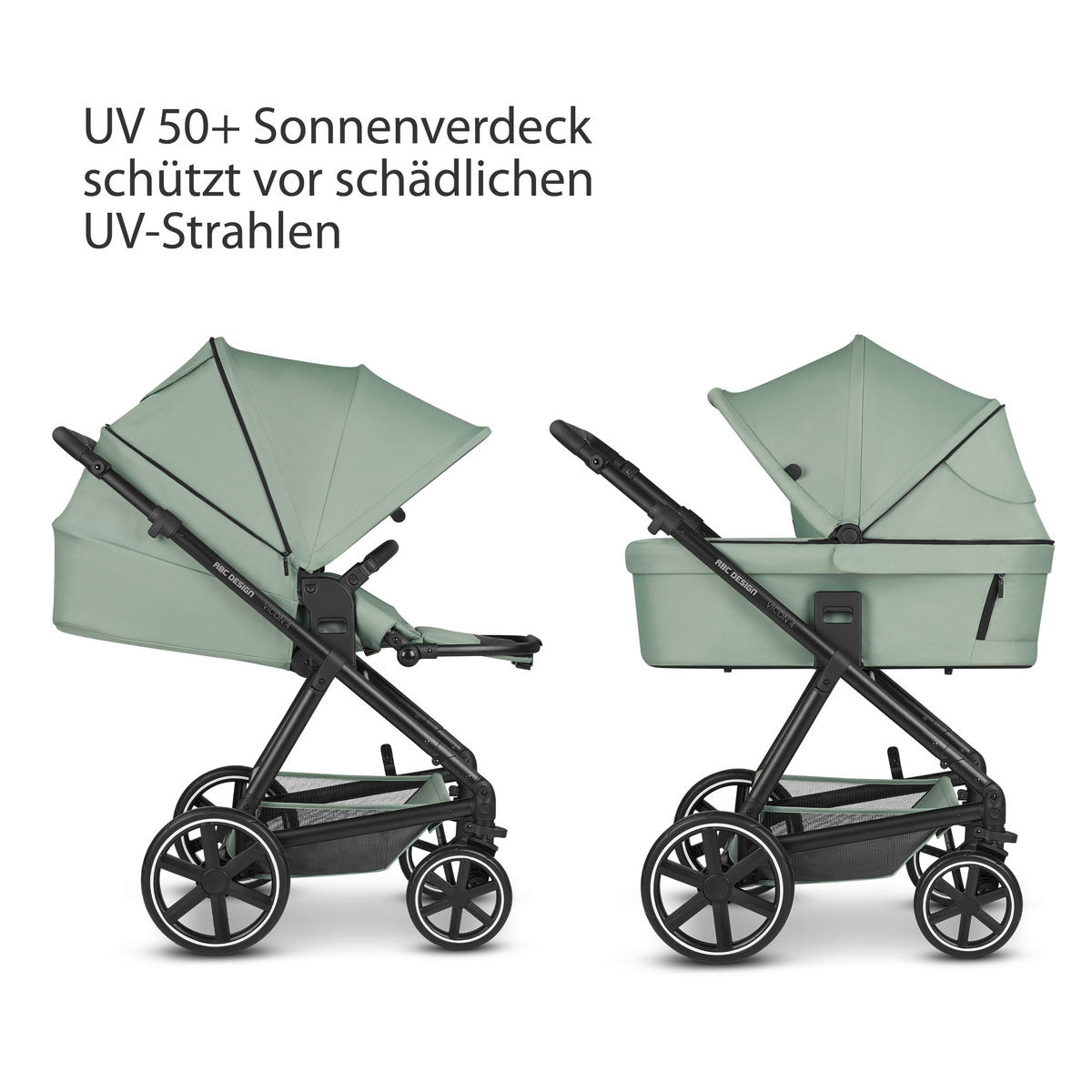 KINDERWAGENSET  Vicon 4  Pine  - Pastellgrün/Schwarz, Basics, Textil/Metall (91/61/110cm) - ABC Design