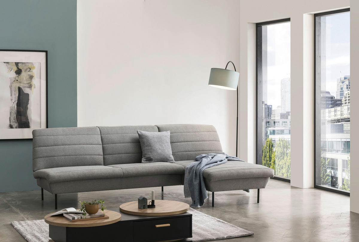 ECKSOFA in Webstoff Graubraun  214/168 cm  - Graubraun/Schwarz, Design, Textil/Metall (214/168cm) - LOOKS by W.Joop