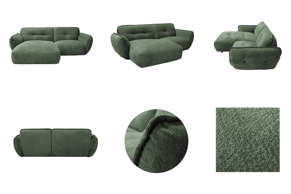 ECKSOFA  Struktur Grün  - Schwarz/Grün, Modern, Kunststoff/Textil (184/269cm) - Trendmanufaktur