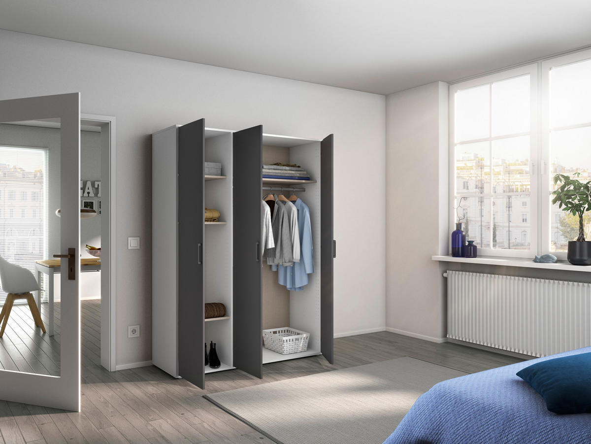 DREHTÜRENSCHRANK 140/194/53 cm 3-türig Grau, Weiß  - Weiß/Grau, MODERN, Holzwerkstoff/Kunststoff (140/194/53cm) - Rauch Möbel