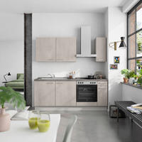 KÜCHENBLOCK Riva 210 cm  in Grau, Schieferfarben  - Schieferfarben/Edelstahlfarben, MODERN, Holzwerkstoff/Metall (210cm) - Nobilia