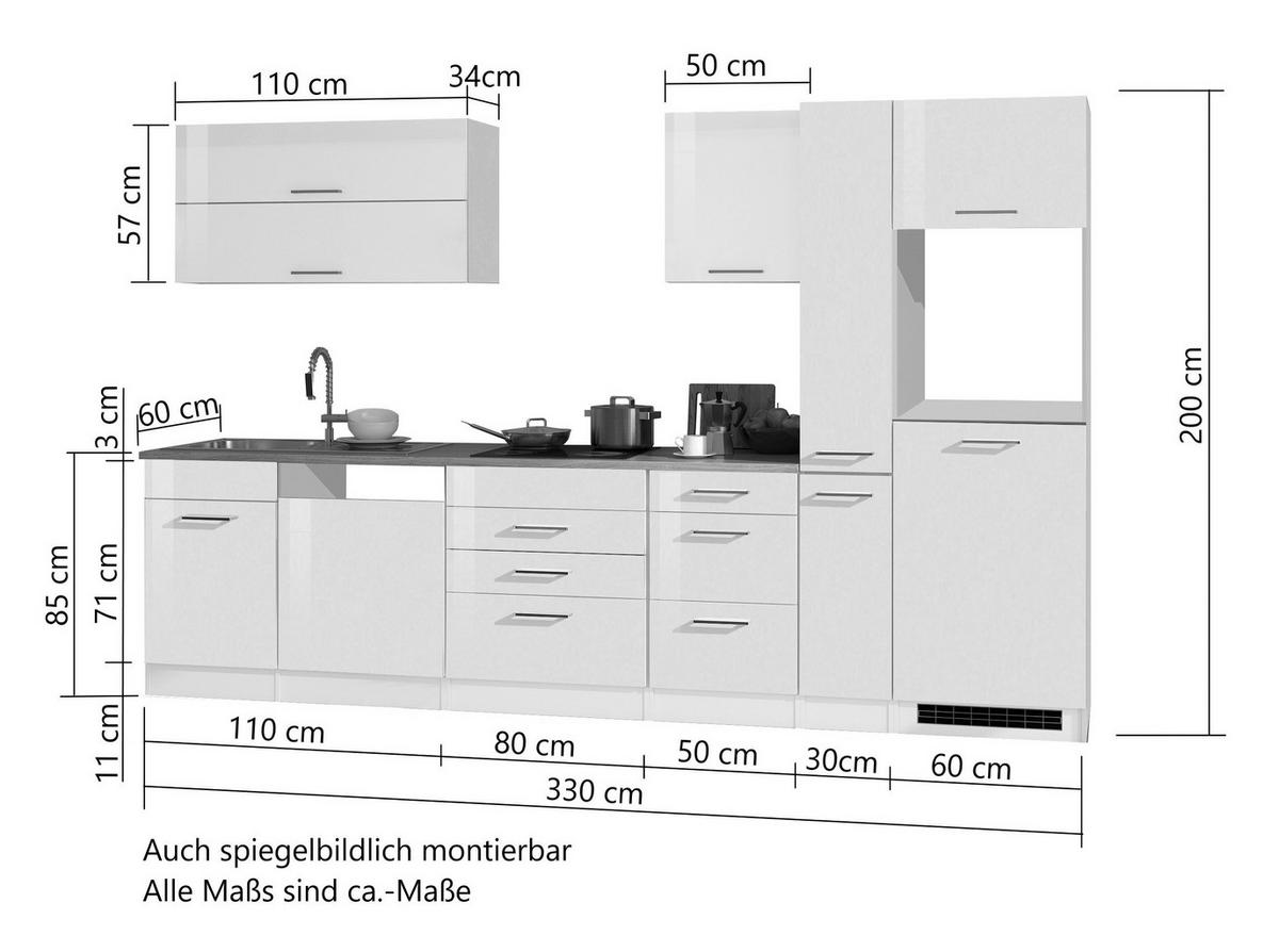 KÜCHENLEERBLOCK 330 cm   in Graphitfarben  - Silberfarben/Graphitfarben, MODERN, Holzwerkstoff/Metall (330cm) - Held