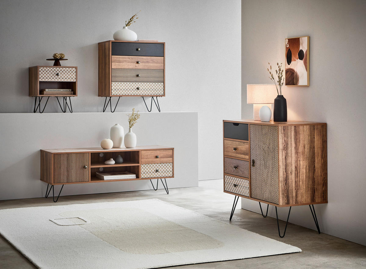 KOMMODE  in 60/80/35 cm  - Eichefarben/Messingfarben, Trend, Holzwerkstoff/Metall (60/80/35cm) - Carryhome
