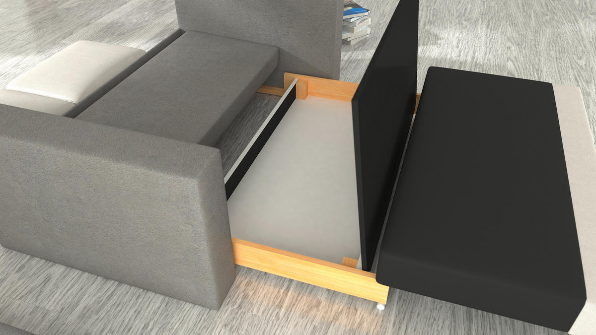 SCHLAFSOFA in Samt Hellgrau  - Hellgrau/Schwarz, Design, Kunststoff/Textil (150/90/90cm) - MID.YOU