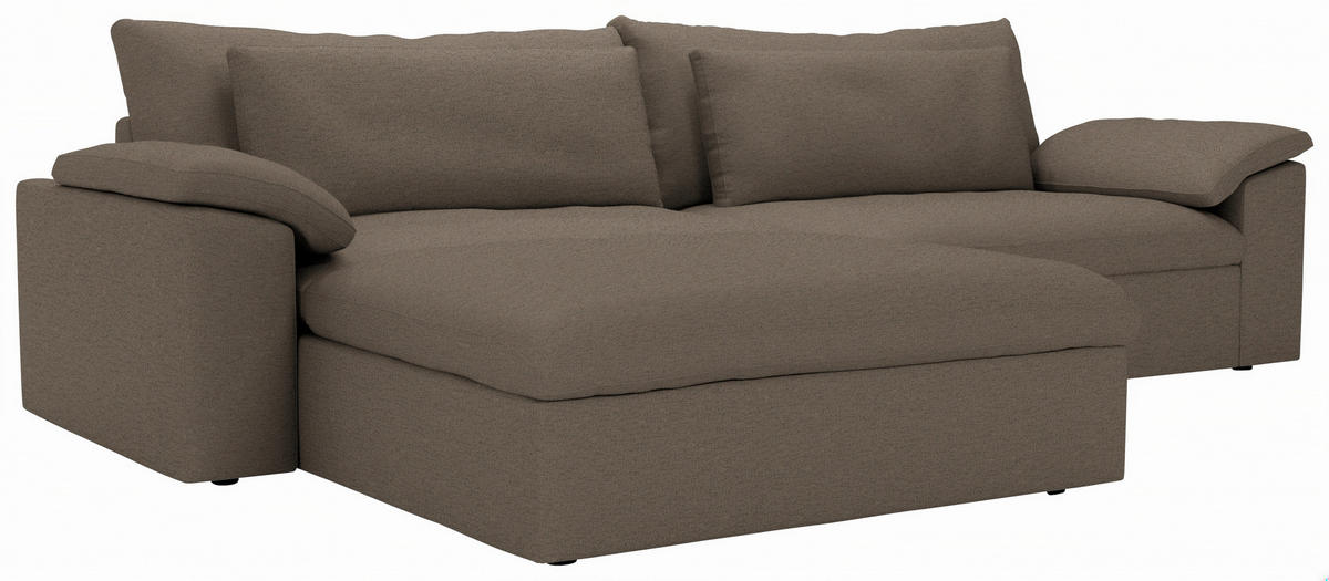 ECKSOFA Flachgewebe Graubraun  - Graubraun/Schwarz, Modern, Kunststoff/Textil (198/306cm) - Carryhome