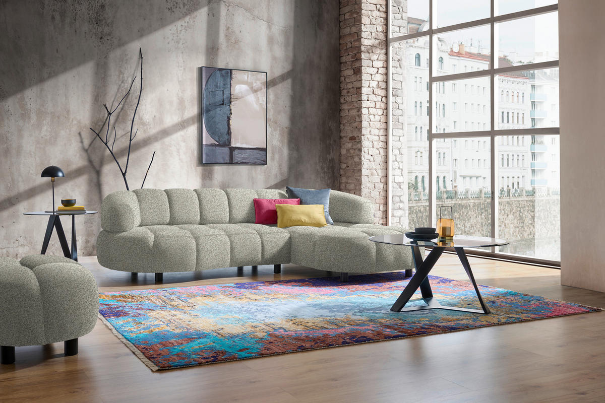 ECKSOFA Hellgrau Webstoff  - Hellgrau/Schwarz, Design, Holz/Textil (284/183cm) - Welnova