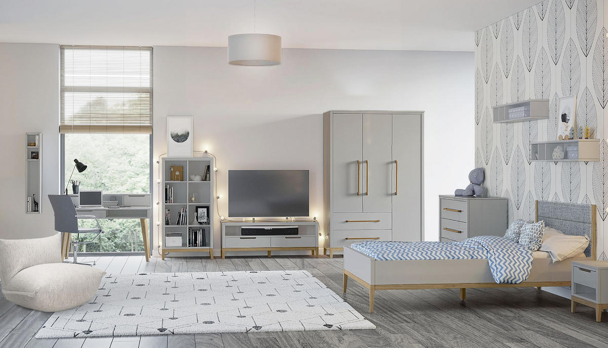 KLEIDERSCHRANK 135/206/55 cm,  in Grau, 3-türig  - Grau, LIFESTYLE, Holz/Holzwerkstoff (135/206/55cm) - Stylife