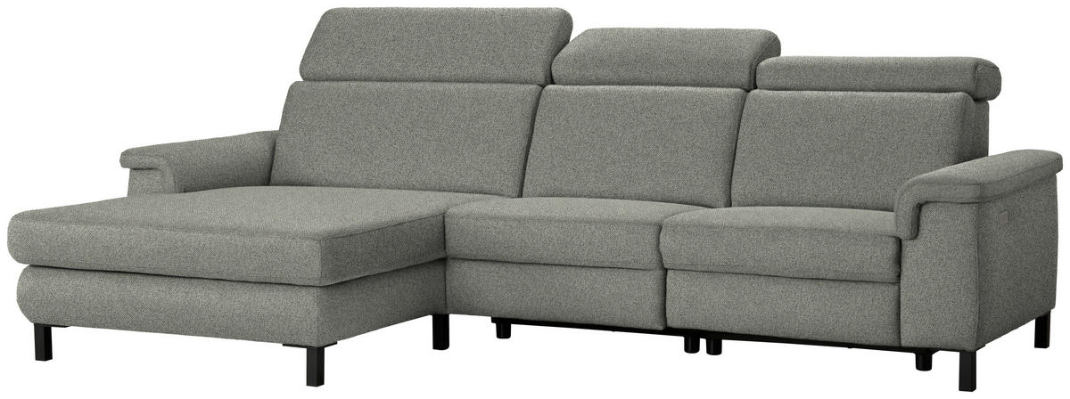 ECKSOFA Grün Flachgewebe Rücken echt, Kopfteilverstellung  - Schwarz/Grün, KONVENTIONELL, Textil/Metall (182/304cm) - Pure Home Comfort
