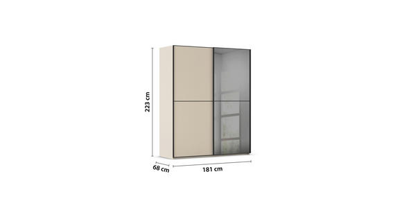 SCHWEBETÜRENSCHRANK 181/223/68 cm 2-türig Schwarz, Champagner - Champagner/Schwarz, KONVENTIONELL, Glas/Holzwerkstoff (181/223/68cm) - Novel