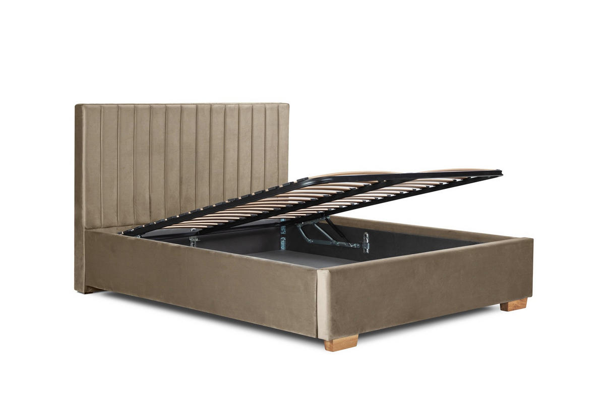 Pat Tapițat, 140/200 cm, bej - bej/culoare lemn stejar, Basics, metal/lemn (140/200cm) - Carryhome