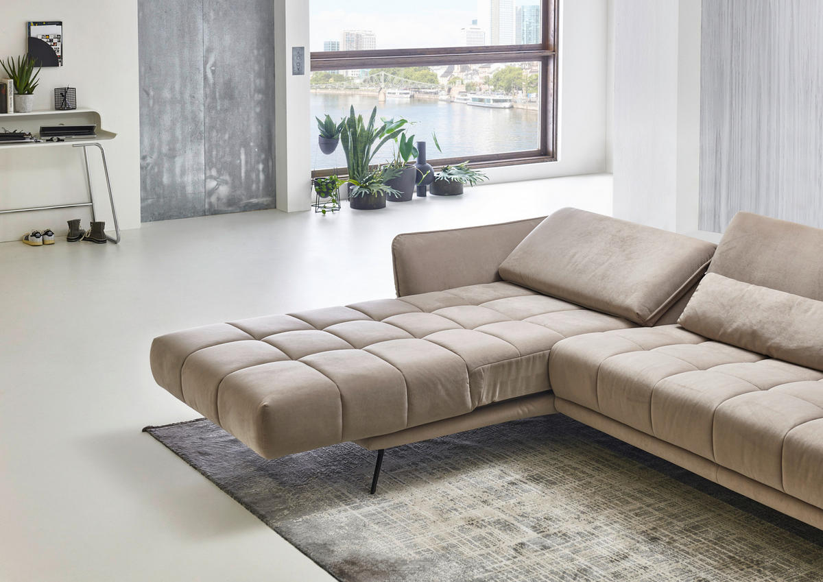 ECKSOFA in Mikrofaser Hellbraun  - Hellbraun/Schwarz, Konventionell, Textil/Metall (178/285cm) - Carryhome