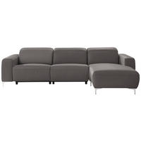 ECKSOFA Grau Echtleder  - Chromfarben/Grau, Design, Leder/Metall (292/177cm) - Pure Home Lifestyle