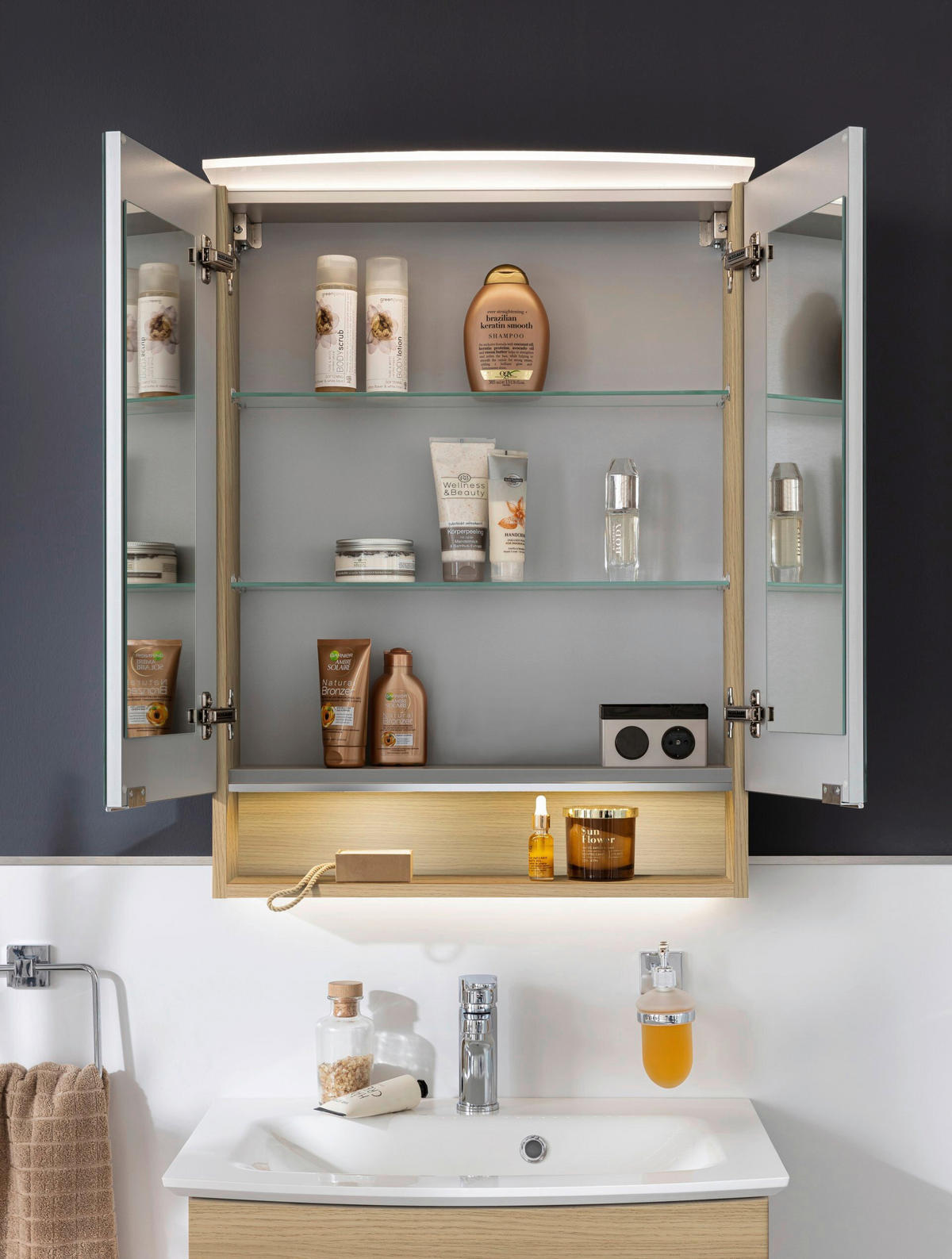 SPIEGELSCHRANK 60/81,2/26,3 cm  - Chromfarben/Eichefarben, Basics, Glas/Holzwerkstoff (60/81,2/26,3cm) - MID.YOU
