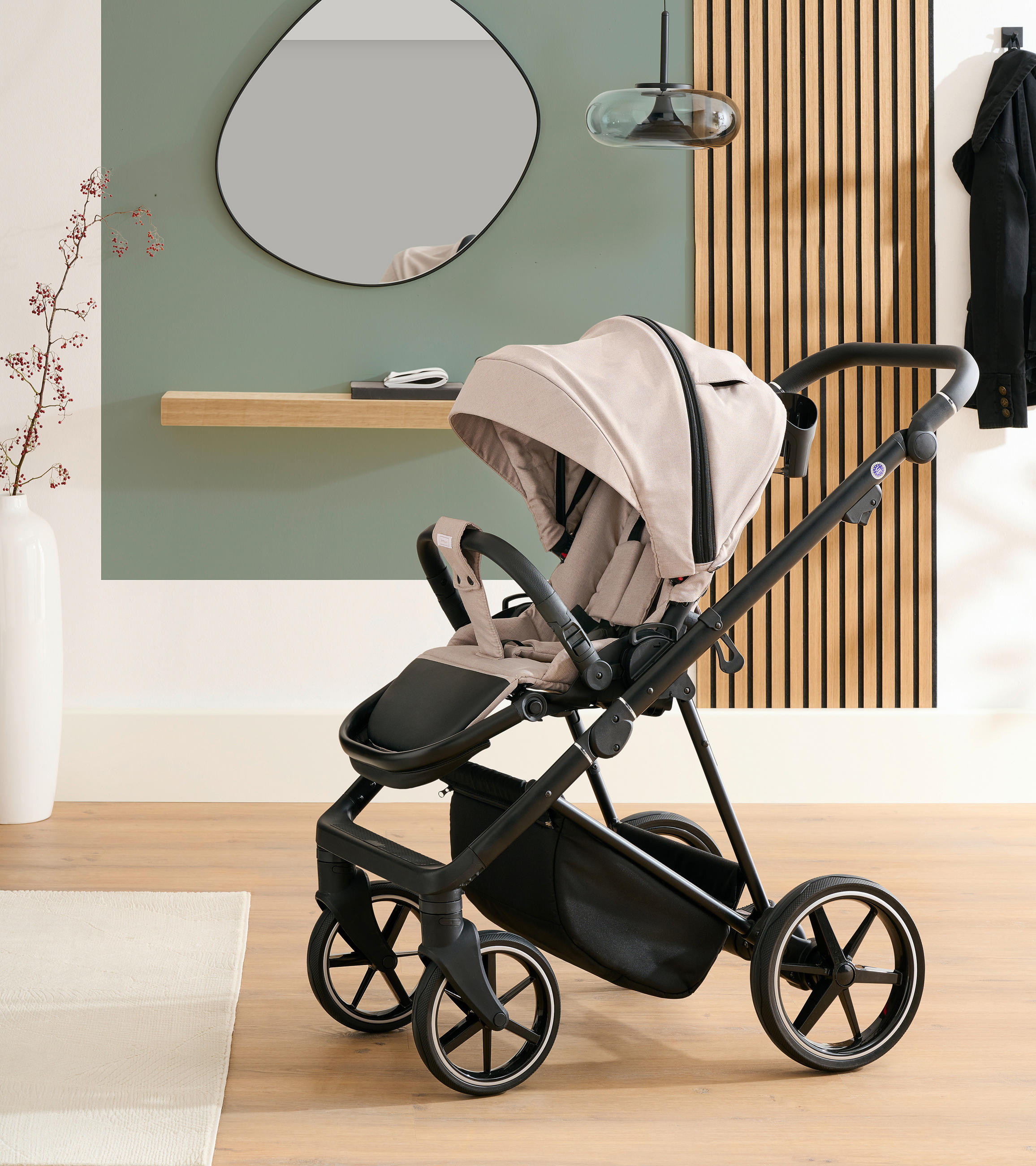 KINDERWAGENSET    - Taupe/Schwarz, Basics, Textil/Metall (57,5/116/101cm) - Jimmylee