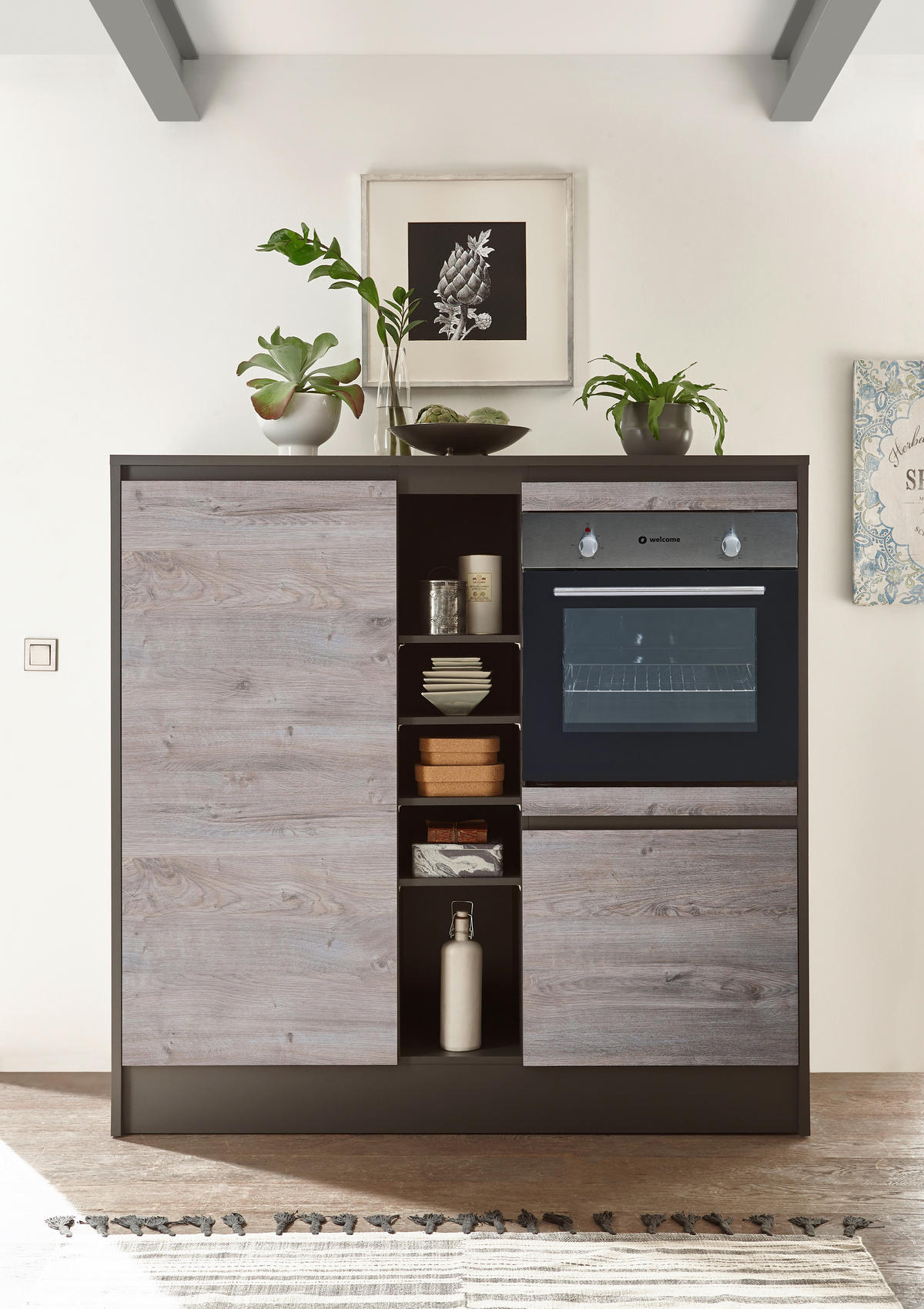 KÜCHENLEERBLOCK 210+150 cm   in Anthrazit, Eichefarben  - Eichefarben/Anthrazit, MODERN, Holzwerkstoff (210+150cm) - MID.YOU