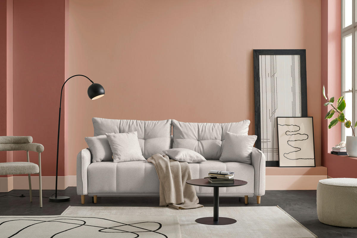 SCHLAFSOFA  in Struktur Beige  - Beige/Buchefarben, Design, Holz/Textil (217/97/101cm) - Carryhome