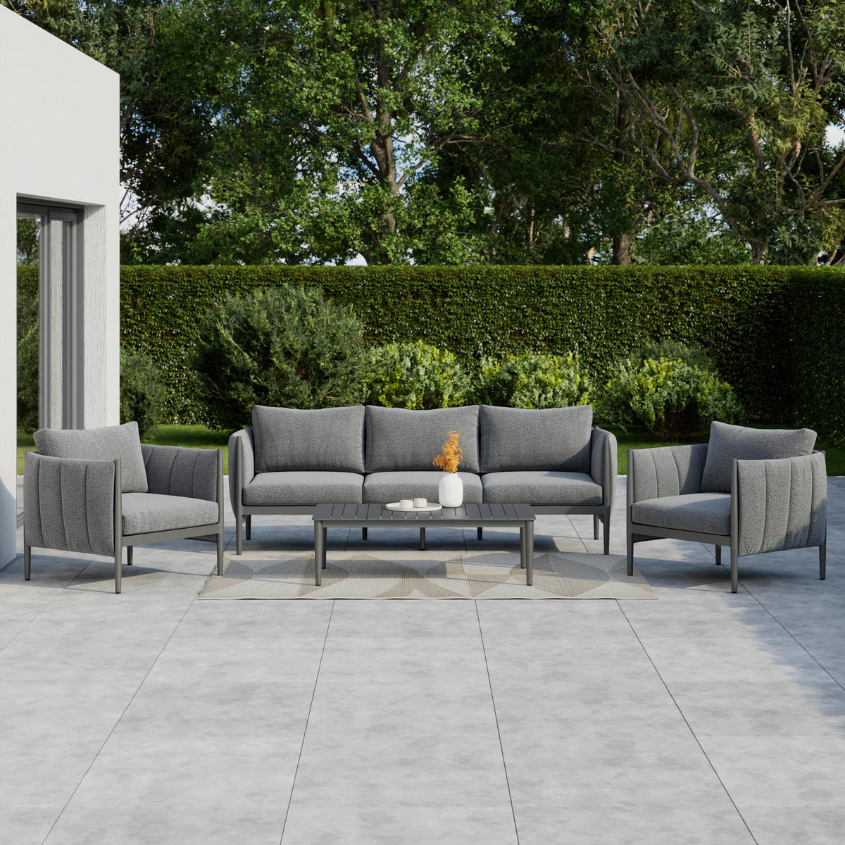 LOUNGEGARNITUR Aluminium  - Dunkelgrau/Grau, MODERN, Textil/Metall (393/69/174cm) - Ambia Garden