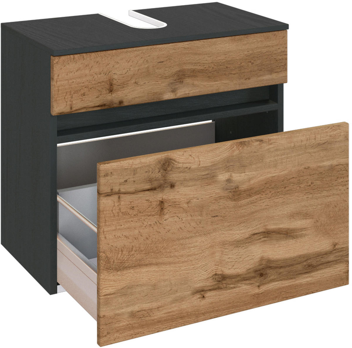 WASCHBECKENUNTERSCHRANK 60/55/35 cm  - Silberfarben/Eiche Wotan, KONVENTIONELL, Holzwerkstoff/Kunststoff (60/55/35cm) - Held