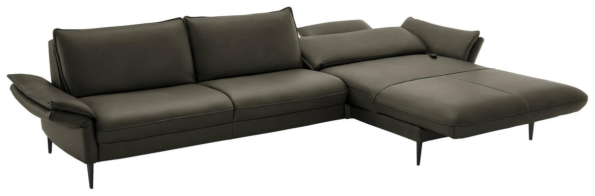 ECKSOFA  in Echtleder Graubraun  334/172 cm  - Graubraun/Schwarz, Design, Leder/Metall (334/172cm) - Hukla