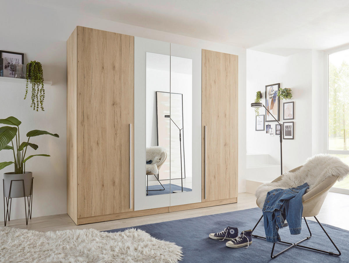 SCHLAFZIMMER Weiß, Sonoma Eiche  - Weiß/Sonoma Eiche, KONVENTIONELL, Glas/Holzwerkstoff (180/200cm) - Boxxx