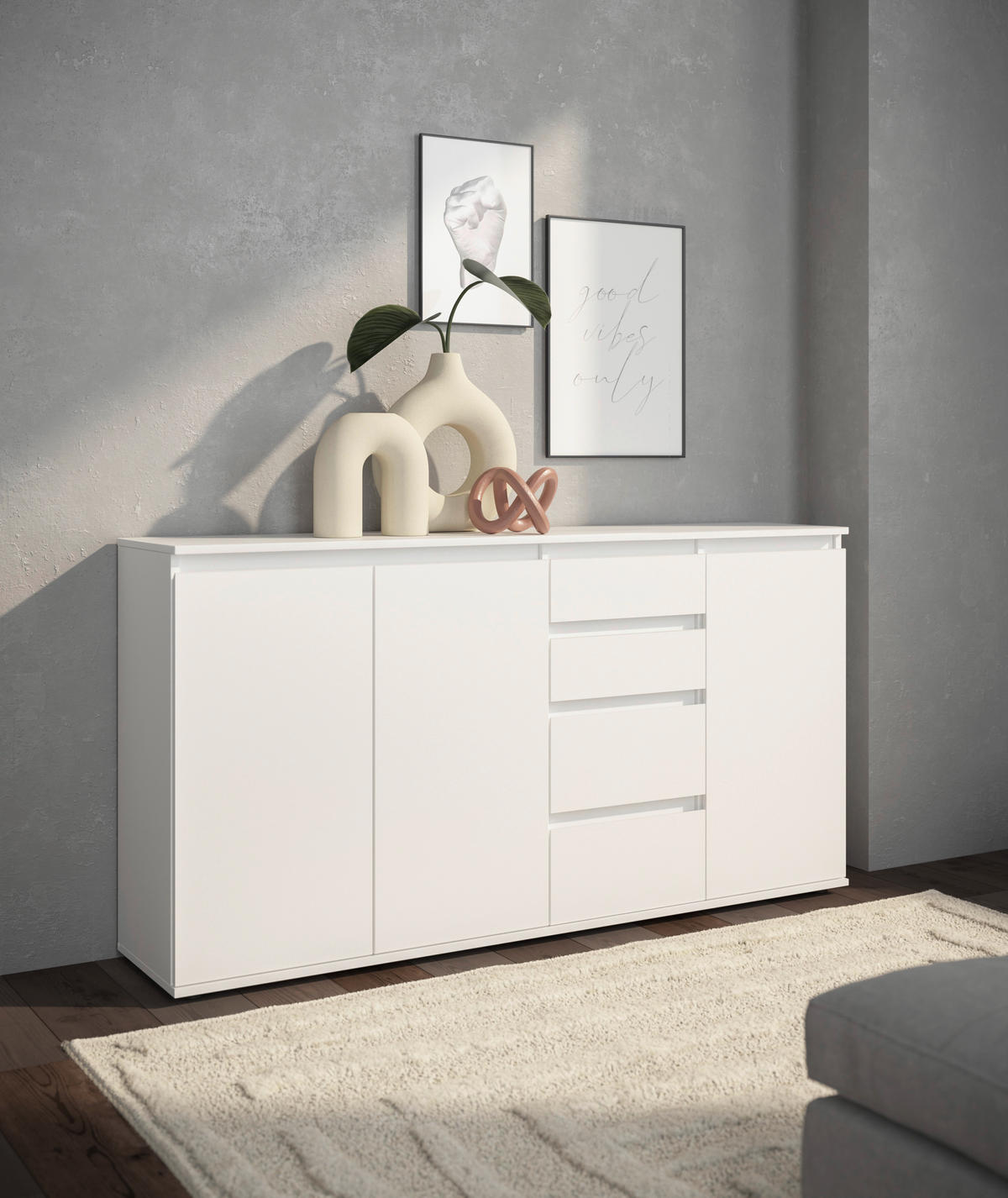 SIDEBOARD Brest  in 160/84/35 cm  - Weiß/Grau, Design, Holzwerkstoff/Kunststoff (160/84/35cm) - Boxxx