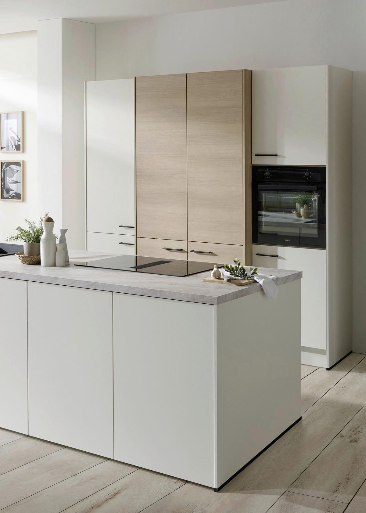 KÜCHENBLOCK VE120 226,4 cm  in Weiß, Eichefarben  - Eichefarben/Beige, Basics, Holzwerkstoff/Metall (226,4cm) - Venda