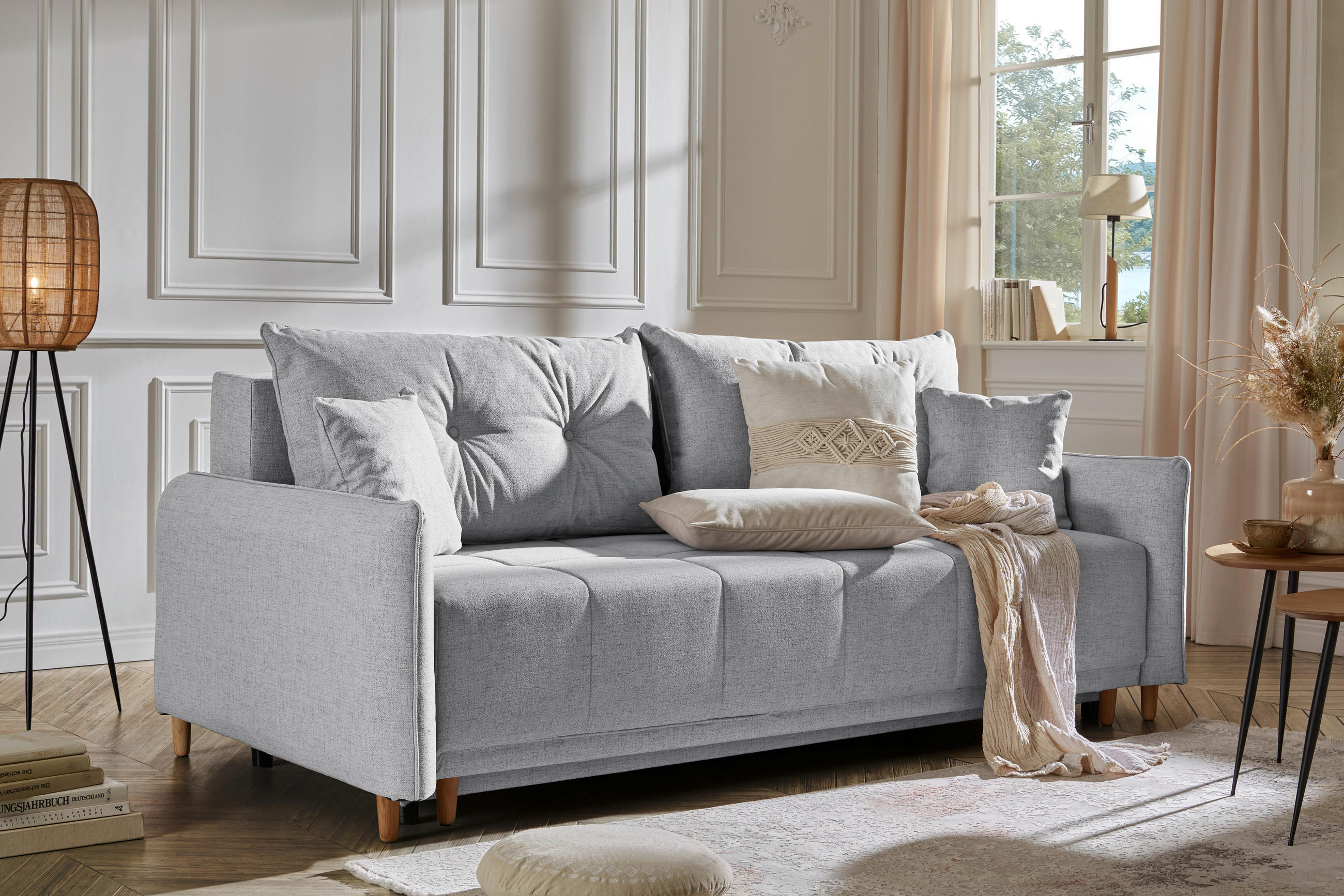 SCHLAFSOFA Webstoff Grau  - Eichefarben/Grau, Design, Holz/Textil (227/98/113cm) - Carryhome